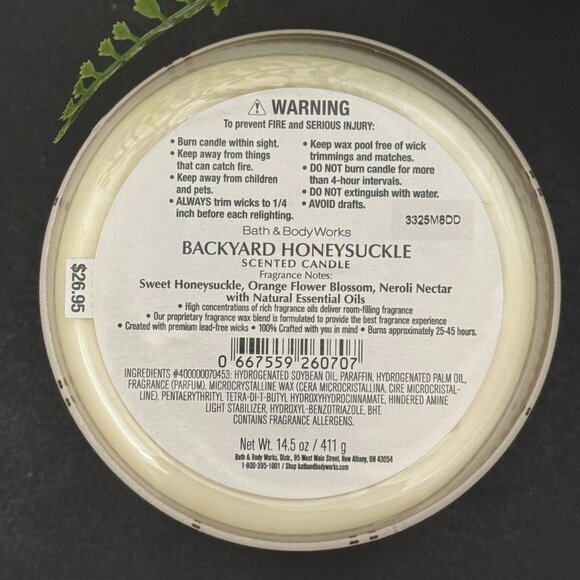 BBW Backyard Honeysuckle Bath & Body Works 3 Wick Candle - Picture 10 of 10